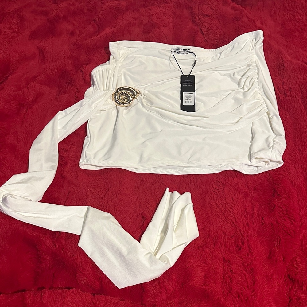 White Mini Skirt with Embellishment